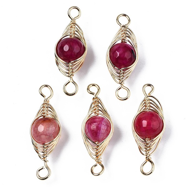 

PandaHall Natural Agate Link Connectors, with Golden Plated Brass Findings, Dyed, Round, Deep Pink, 27~36x11~12x10mm, Hole: 2.5~4mm Natural...