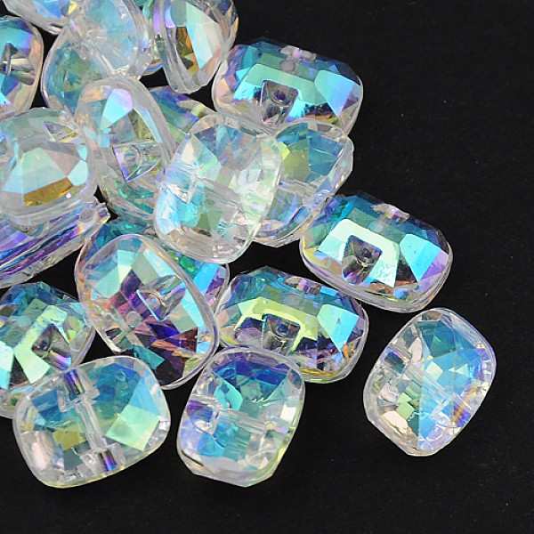 PandaHall Taiwan Acrylic Rhinestone Buttons, Faceted, 1-Hole, Rectangle, Clear, 16x11.5x7mm, Hole: 1mm Acrylic Rhinestone Rectangle Clear