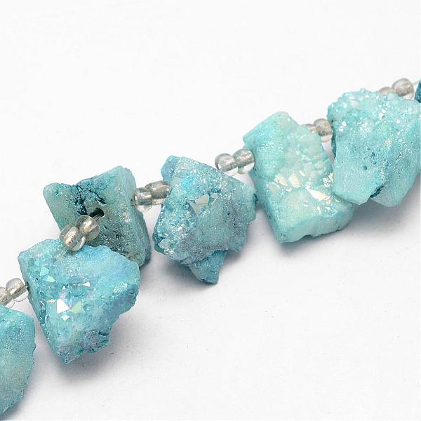

PandaHall Electroplated Natural Agate Bead Strands, Druzy Agate, Nuggets, Dyed, Turquoise, 22~37x14~17x17~21mm, Hole: 1.5mm, about..., Green
