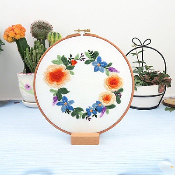 

PandaHall Flower Pattern DIY Embroidery Kit, including Embroidery Needles & Thread, Cotton Linen Cloth, Tomato, 290x290mm Cloth Flower Red