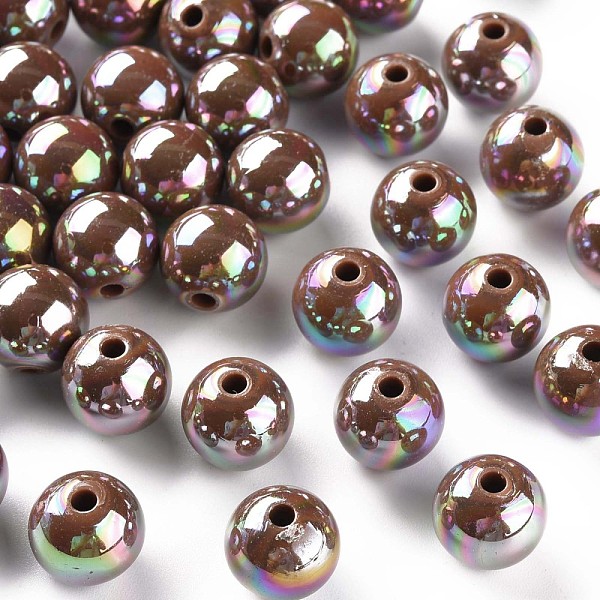 

PandaHall Opaque Acrylic Beads, AB Color Plated, Round, Camel, 12x11mm, Hole: 2.5mm, about 566pcs/500g Acrylic Round Brown