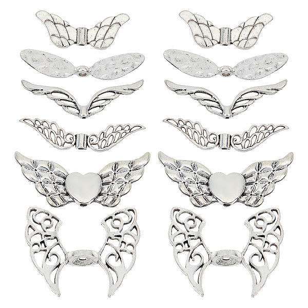 

PandaHall SUNNYCLUE 1 Box 36Pcs 6 Style Wing Bead Angel Wing Charms Bulk Guardian Angel Wings Fairy Beads Lucky Tibet Style Alloy Wing Charm...