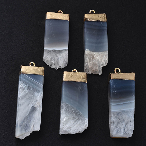 

PandaHall Natural Agate Pendants, with Golden Brass Findings, Rack Plating, Cuboid, 40~50x14.5~17x7.5~8.5mm, Hole: 1.8mm Natural Agate...