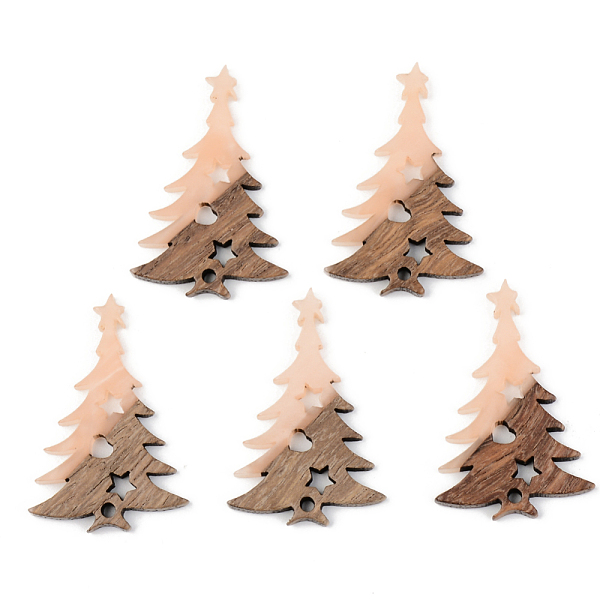 

PandaHall Opaque Resin & Walnut Wood Pendants, Christmas Tree, Light Salmon, 38x25x3mm, Hole: 2mm Resin+Wood Tree Red