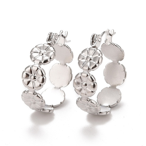 

PandaHall Flower 304 Stainless Steel Hoop Earrings for Women, Stainless Steel Color, 21.5x19.8x7mm, Pin: 0.6mm 304 Stainless Steel Flower