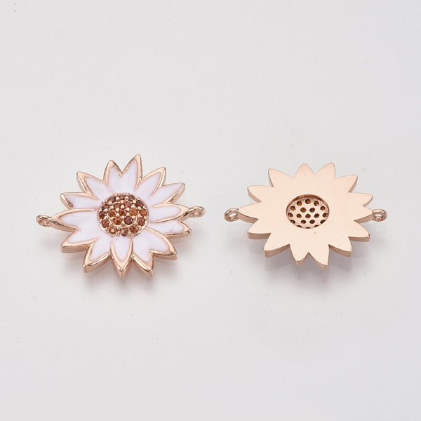 

PandaHall Brass Micro Pave Cubic Zirconia Links connectors, with White Enamel, Daisy Flower, Nickel Free, Real Rose Gold Plated, 20x25x2.5mm...