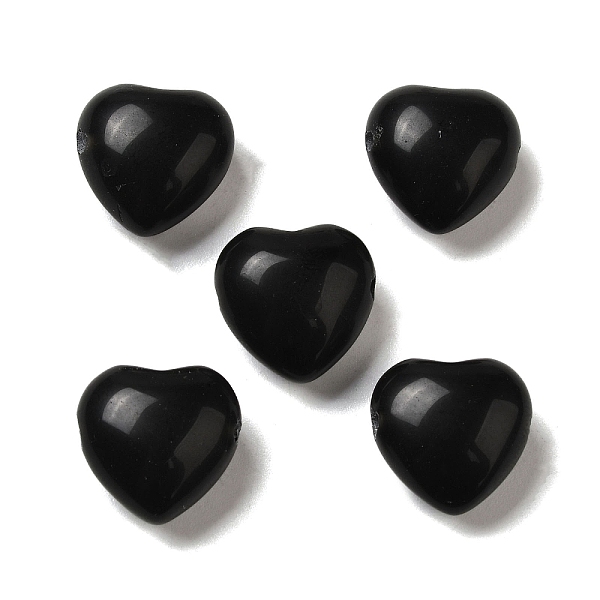 PandaHall Natural Black Obsidian Beads, Heart, 14.5~15x14.5~15x8.5mm, Hole: 1.5mm Obsidian Heart