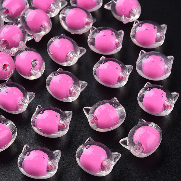 

PandaHall Transparent Acrylic Beads, Bead in Bead, Cat, Hot Pink, 16x18.5x14.5mm, Hole: 3.5mm, about 196pcs/500g Acrylic Cat Shape