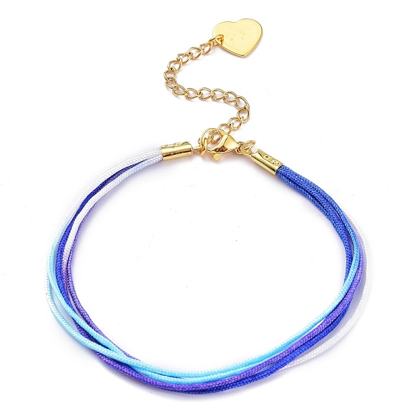 

PandaHall Segment Dyed Polyester Threads Multi-strand Bracelets, with Golden Plated 304 Stainless Steel Heart Charms and Lobster Claw Clasps..., Blue