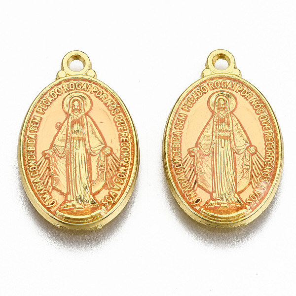 

PandaHall Brass Enamel Pendants, Long-Lasting Plated, Oval with Saint, Golden, Sandy Brown, 19.5x12x2mm, Hole: 1.5mm Brass+Enamel Oval Brown