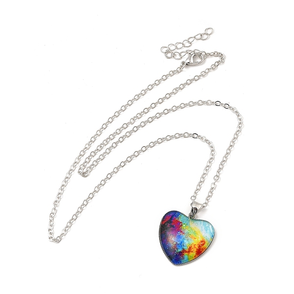 

PandaHall Glass Heart with Cloud Pendant Necklace, Platinum Alloy Jewelry for Women, Colorful, 20.24 inch(51.4cm) Alloy Cloud Clear