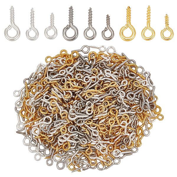 

PandaHall arricraft 1800 Pcs Small Screw Eye Pins, 3 Colors 3 Sizes Threaded Clasps Hooks Iron Peg Bails Hooks Self Tapping Metal Eyelet...