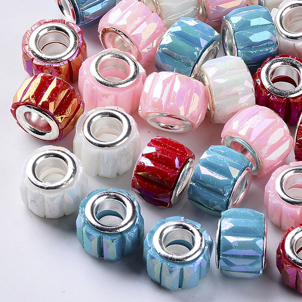 

PandaHall Opaque Resin European Beads, Large Hole Beads, with Silver Color Plated Double Brass Cores, Faceted, AB Color Plated, Column..., Multicolor