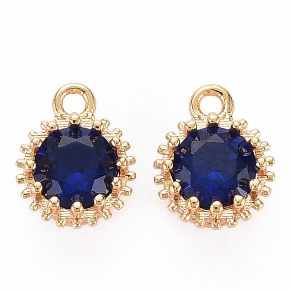 

PandaHall Brass Micro Pave Cubic Zirconia Charms, Nickel Free, Real 18K Gold Plated, Faceted Flat Round, Dark Blue, 9x7x4mm, Hole: 1.2mm...