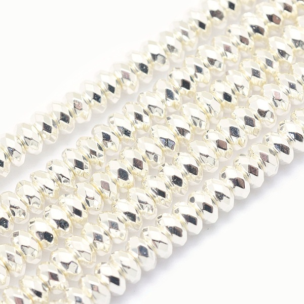 

PandaHall Electroplate Non-magnetic Synthetic Hematite Beads Strands, Grade AA, Long-Lasting Plated, Faceted, Rondelle, Silver Plated, 6x3mm...