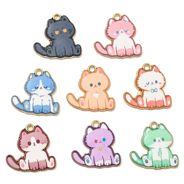 

PandaHall Printed Alloy Pendants, Golden, Cadmium Free & Nickel Free & Lead Free, Cat Shape Charms, Mixed Color, 20x20x2mm, Hole: 1.6mm..., Multicolor