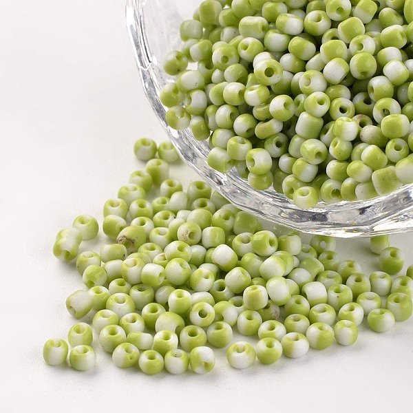 

PandaHall 8/0 Opaque Colours Seep Glass Beads, Round Seed Beads, Yellow Green, 2.5~3x2~3mm, Hole: 0.8mm, about 1666pcs/50g Glass Green
