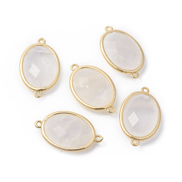 

PandaHall Golden Tone Brass Quartz Crystal Links Connectors, Rock Crystal, Faceted, Oval, 26x15x6mm, Hole: 1~2mm Quartz Crystal Oval