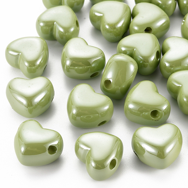 

PandaHall Opaque Acrylic European Beads, Large Hole Beads, Pearlized, Heart, Olive, 19.5x21.5x14.5mm, Hole: 4mm Acrylic Heart Green
