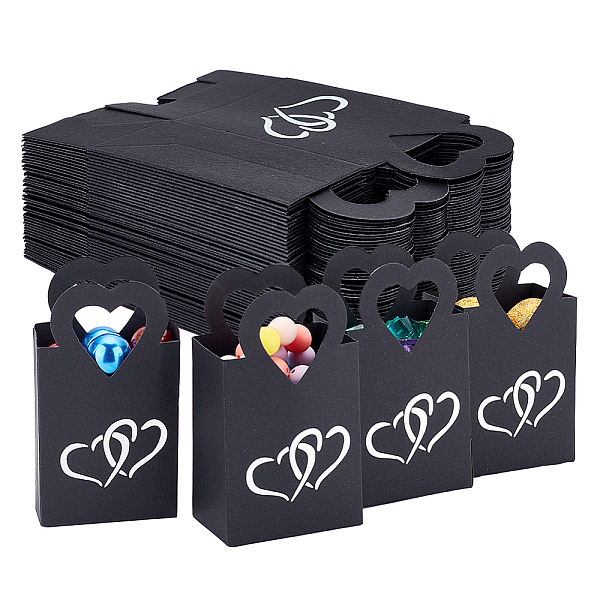 

PandaHall Silver Stamping Heart Packaging Handbag Holder, Candy Storage Paper Gift Box for Wedding Party Gift Wrapping Bags, Black...
