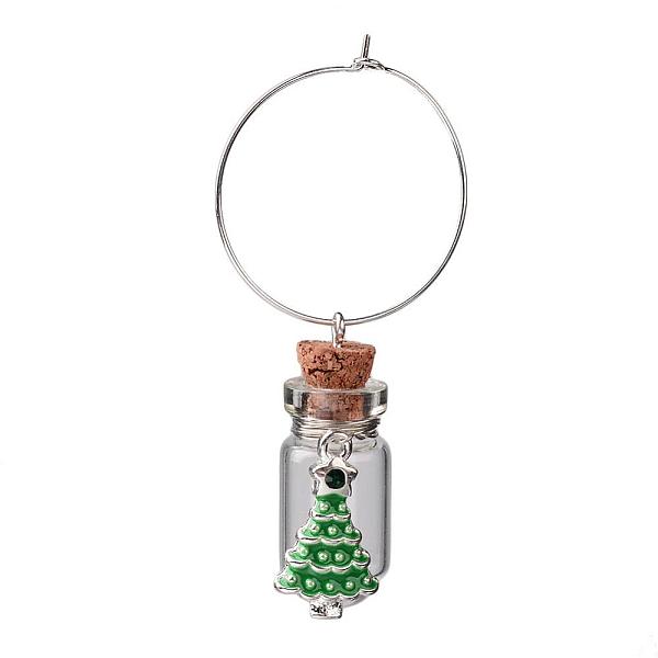 

PandaHall Glass Wishing Bottle Wine Glass Charms, with Christmas Tree Alloy Rhinestone Enamel Pendants and Brass Rings Hoop Earrings, Silver..., Green