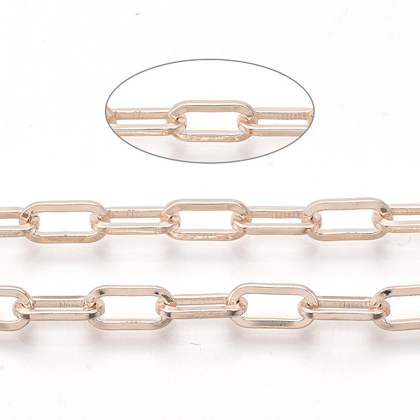 

PandaHall Unwelded Iron Paperclip Chains, Flat Oval, Drawn Elongated Cable Chains, with Spool, Rose Gold, 9.5x4.5x1mm, about 82.02 Feet...