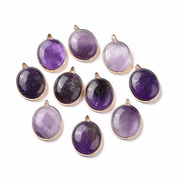 

PandaHall Natural Amethyst Pendants, with Brass Findings, Oval Charms, 29x21x6.5mm, Hole: 3.8x2mm Amethyst Oval