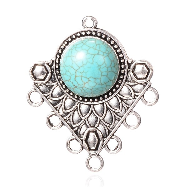

PandaHall Tibetan Style Alloy Chandelier Components, Triangle, with Synthetic Turquoise, Antique Silver, 42x36.5x8mm, Hole: 2mm and 3mm..., Green