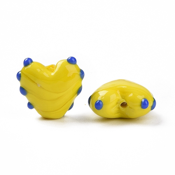 

PandaHall Handmade Lampwork Beads, Bumpy, Heart, Yellow, 15.5x17x8mm, Hole: 1.4~1.6mm Lampwork Heart Yellow