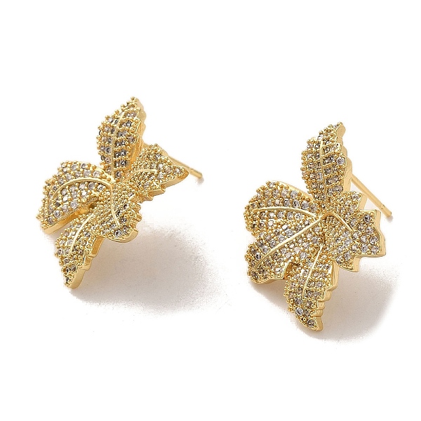 

PandaHall Brass Micro Pave Cubic Zirconia Earrings for Women, Flower, Real 18K Gold Plated, 24x23mm Cubic Zirconia Flower Clear