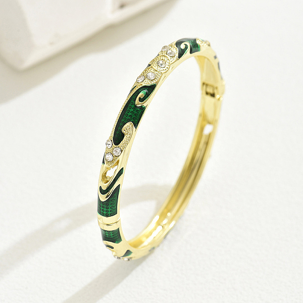 

PandaHall Fashionable Casual Retro Alloy Rhinestone Bangles with Enamel for Women, Real 18K Gold Plated Alloy