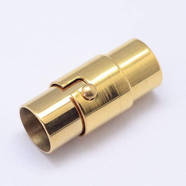 

PandaHall Column 304 Stainless Steel Locking Tube Magnetic Clasps, Ion Plating (IP), Golden, 17.5x8mm, Hole: 6mm 304 Stainless Steel Column