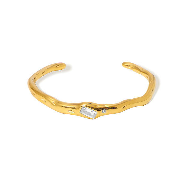 Bracelets manchettes en acier inoxydable 304 micro pavés de zircones cubiques transparentes pour femmes
