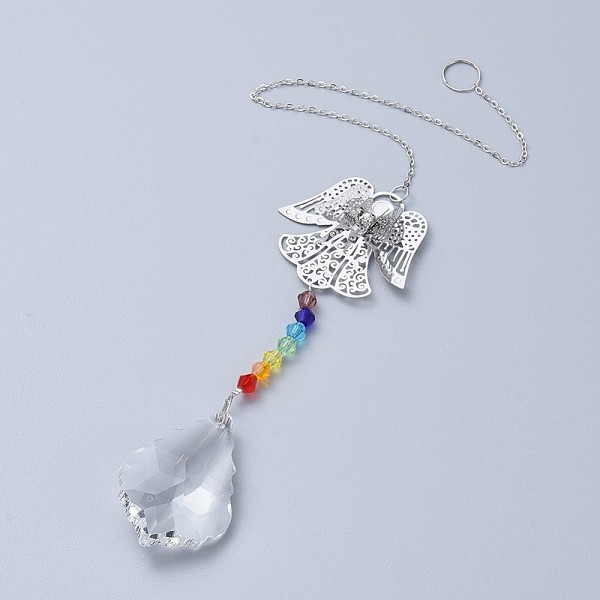 

PandaHall Crystals Chandelier Suncatchers Prisms Chakra Hanging Pendant, with Iron Cable Chains, Glass Beads, Glass Rhinestone and Brass..., Clear