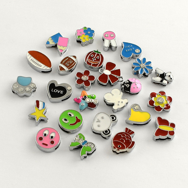 

PandaHall Alloy Enamel Slide Charms, Platinum, Mixed Color, 9~16x9~15x4~5mm, Hole: 8~9x2mm Alloy+Enamel Mixed Shapes Multicolor