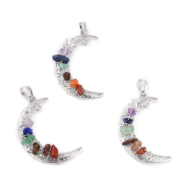

PandaHall Natural Gemstone Chips Chakra Pendants, with Platinum Plated Brass Findings, Cadmium Free & Lead Free, Moon, 40.5x26x6~7mm, Hole...