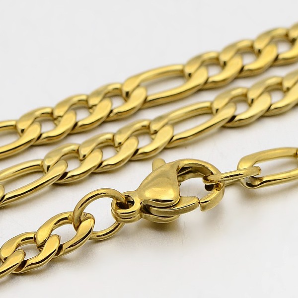 

PandaHall 304 Stainless Steel Figaro Chain Necklaces, with Lobster Claw Clasps, Golden, 23.2 inch(58.9cm), 4mm 304 Stainless Steel