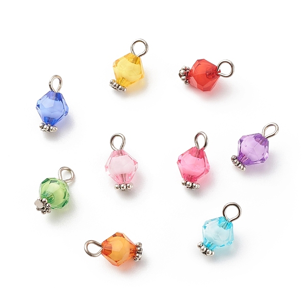 

PandaHall Transparent Acrylic Charms, with Tibetan Style Alloy & Iron Findings, Bead in Bead, Bicone, Mixed Color, 13.5x7.5mm, Hole: 2.5mm..., Multicolor