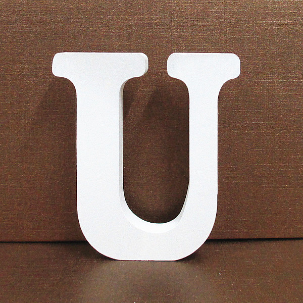 

PandaHall Letter Wooden Ornaments, for Home Wedding Decoration Shooting Props, Letter.U, 100x100x15mm Wood Letter U White