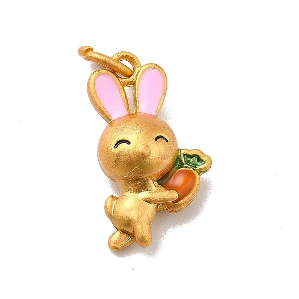 

PandaHall Rack Plating Alloy Enamel Pendants, Cadmium Free & Lead Free, with Jump Ring, Matte Gold Color, Rabbit with Carrot, Pink...