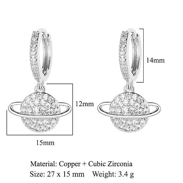 

PandaHall Brass Micro Pave Clear Cubic Zirconia Hoop Earrings, Planet Dangle Earrings for Women, Clear, Platinum, 27x15mm Cubic Zirconia...