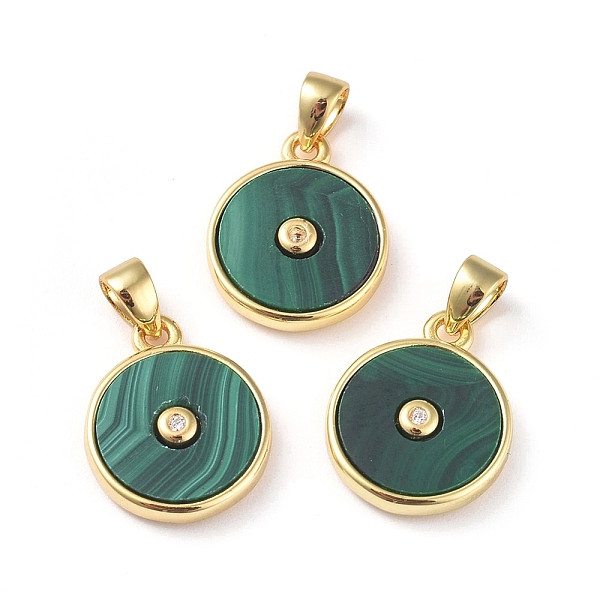

PandaHall Natural Malachite Charms, with Golden Brass Findings and Clear Cubic Zirconia, Long-Lasting Plated, Flat Round, 14x11.5x2.5mm...