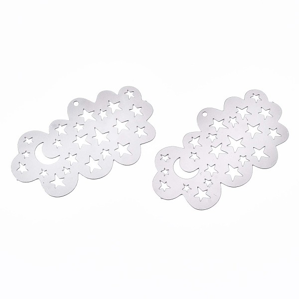 

PandaHall 201 Stainless Steel Filigree Pendants, Etched Metal Embellishments, Cloud with Moon & Star, Stainless Steel Color, 23.5x41.5x0.2mm...