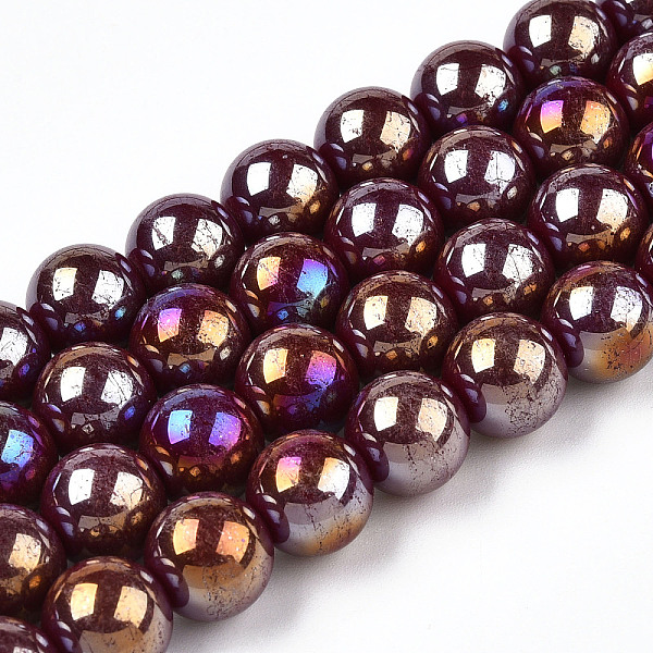 

PandaHall Electroplate Opaque Glass Beads Strands, AB Color Plated, Round, Dark Red, 9.5~10mm, Hole: 1.5mm, about 40~42pcs/strand...