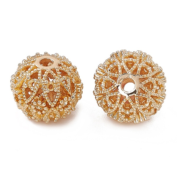 PandaHall Rack Plating Brass Beads, Long-Lasting Plated, Hollow, Round with Eye Pattern, Real 14K Gold Plated, 11.5x10mm, Hole: 2mm Brass...