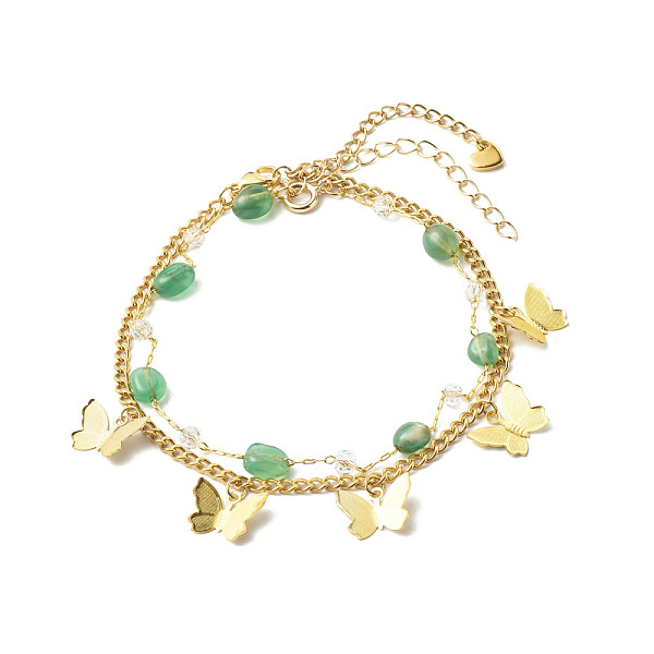 Natural Green Agate Beads Anklets Set For Girl Women