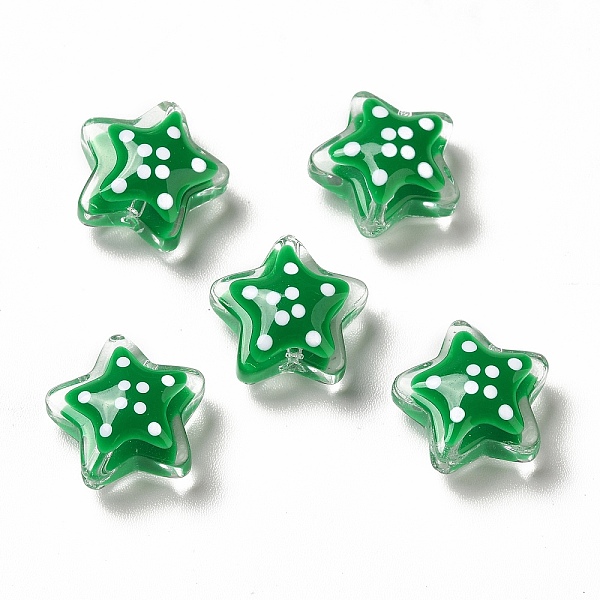 

PandaHall Transparent Glass Beads, with Polka Dot Pattern, Star, Green, 13x13x6.5mm, Hole: 1mm Glass Star Green