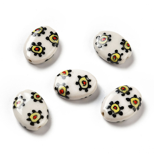 

PandaHall Handmade Printed Porcelain Beads, Oval with Sun Pattern, White, 18x14.5x5mm, Hole: 1.6mm Porcelain Sun White
