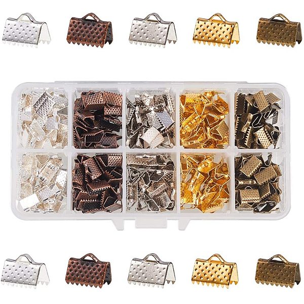 PandaHall PH 400PCS 5 Color Iron Ribbon Ends Bracelet Bookmark Pinch Clamp Cord Ends Fasteners Clasp Leather Crimp Ends Jewelry Making...