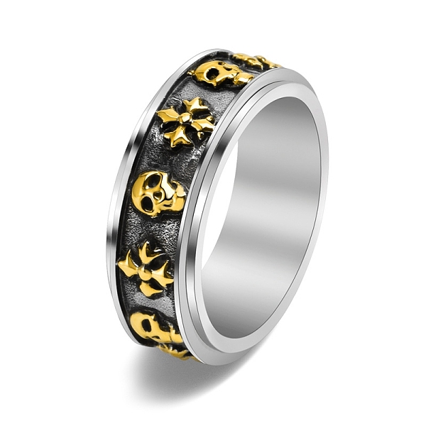 Skull & Cross Titanium Steel Rotating Finger Ring